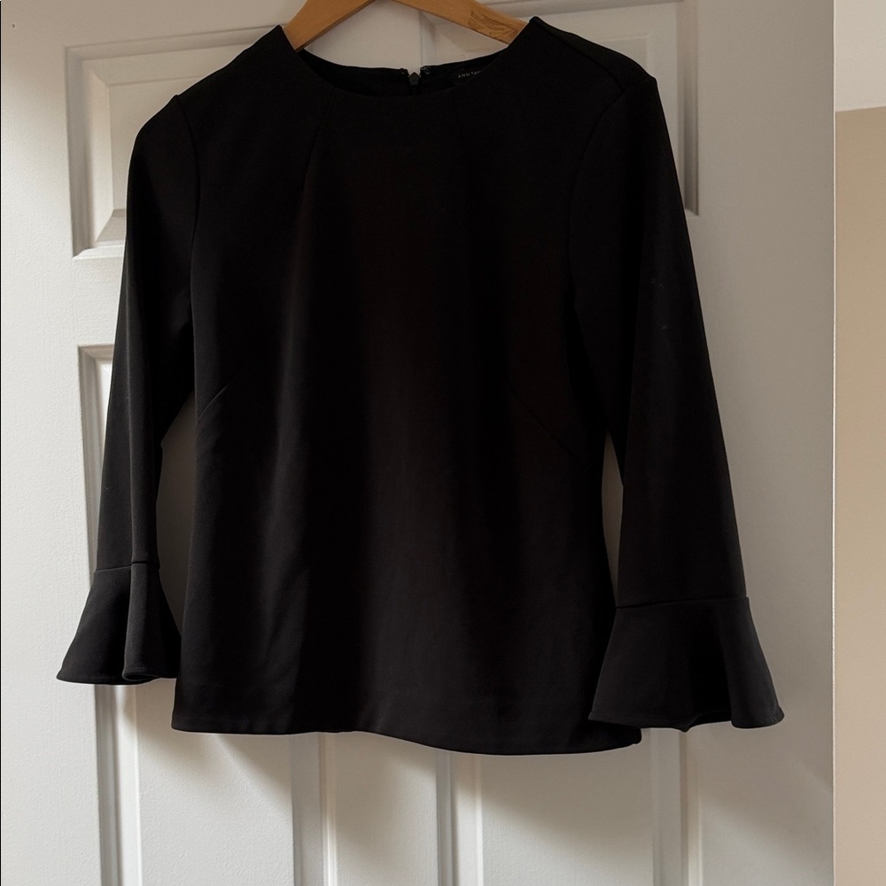 Ann Taylor Black Flared Sleeve Blouse